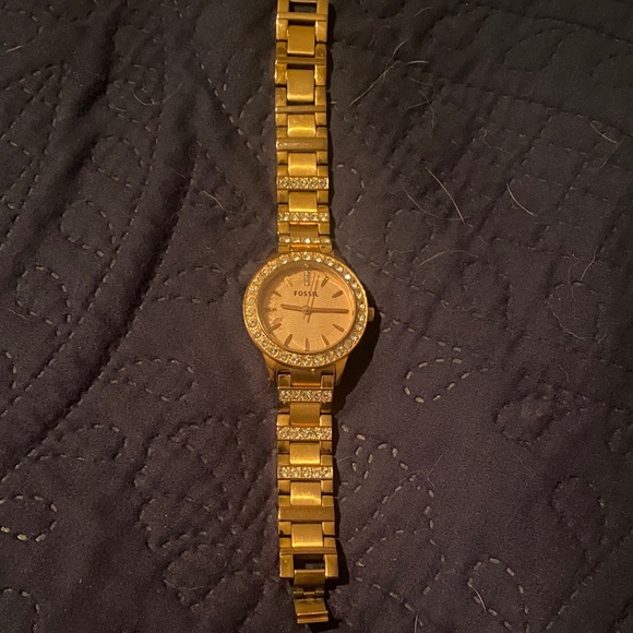 Fossil Gold Watch with Sparkling Bezel - Picture 1 of 3